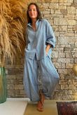 Sundaze Cheesecloth Chalk Stripe Boyfriend Shirt Denim